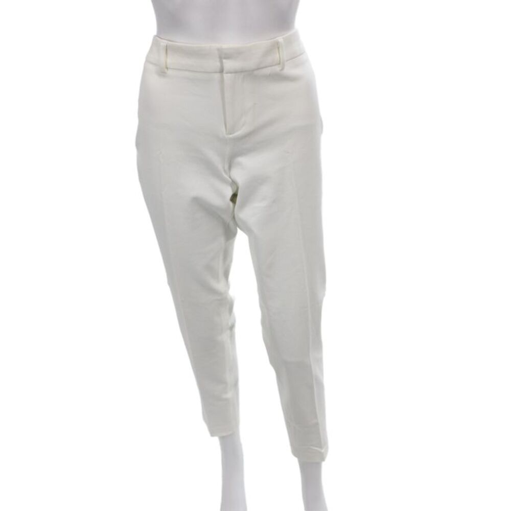 Ecru Women Ankle Chino Dress Pants White Button Cotton Stretch Size 10